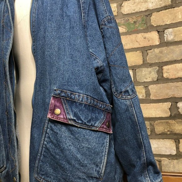 Vtg 80's 90's Oversized Denim Jacket Reversible Coat Heavy CURRENT SEEN Women's - Picture 2 of 8